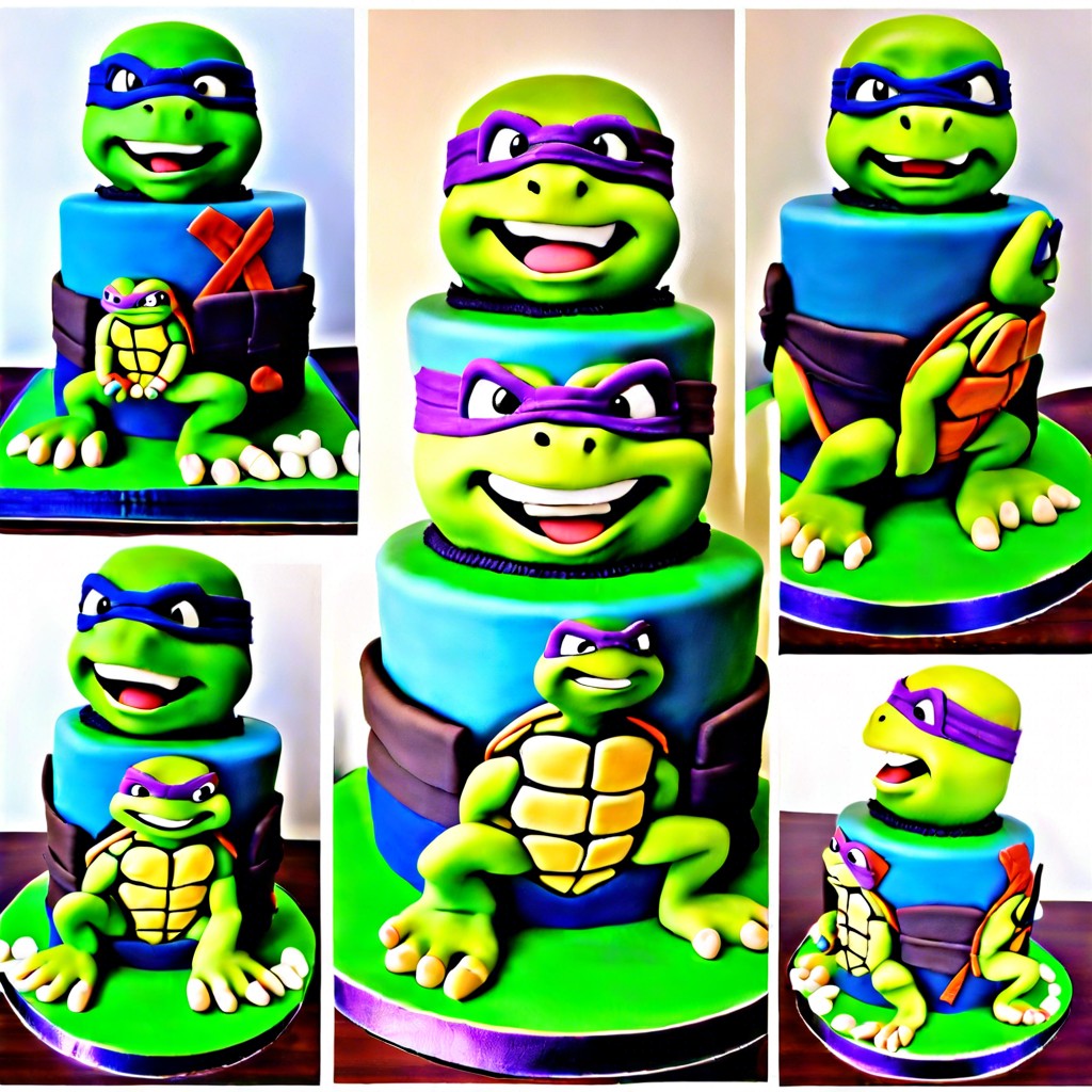 mutation cake show the transformation from pet turtles to ninja warriors in a multi stage cake design