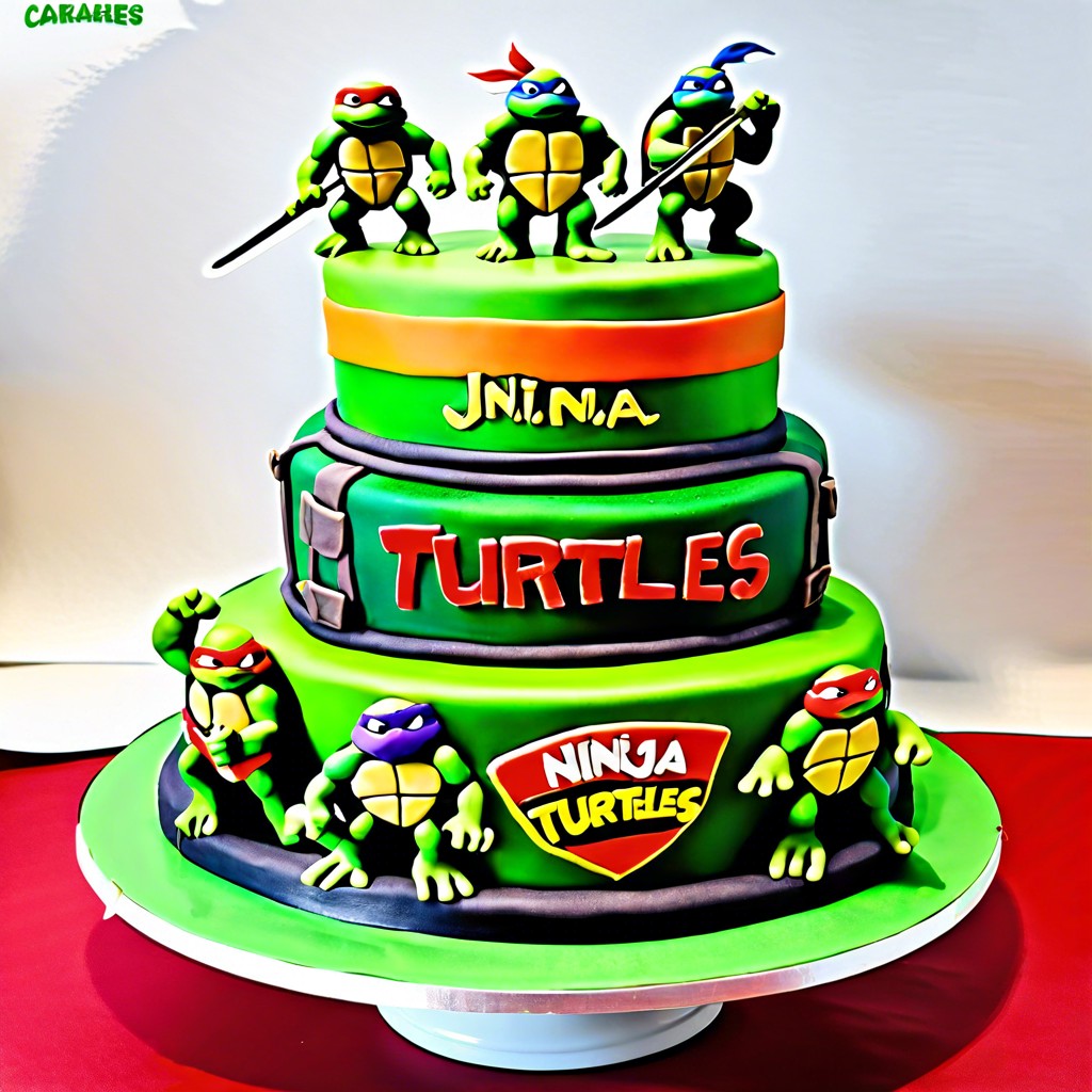 turtle power cake feature famous quotes or catchphrases from the show on the cake