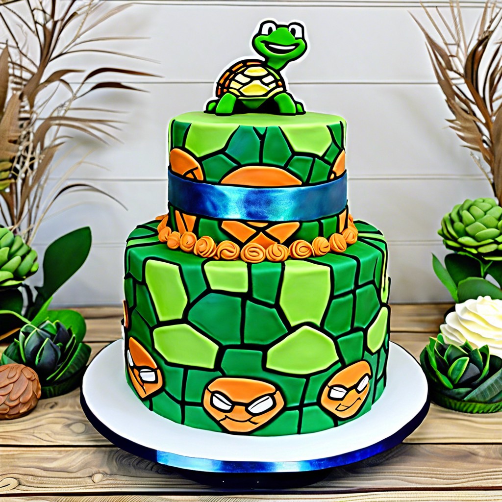 turtle shell tiered cake each tier resembles the unique shell pattern of each turtle