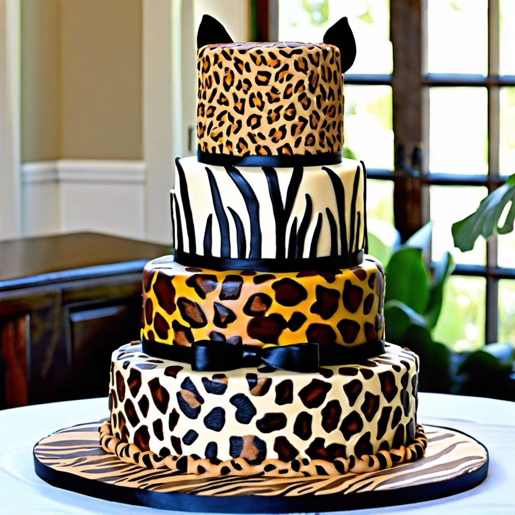 animal print cake layers with zebra stripes leopard spots and tiger stripes