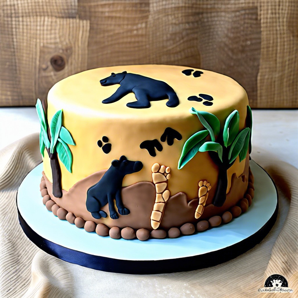 footprint trail cake fondant cake with animal footprint trails leading around the sides