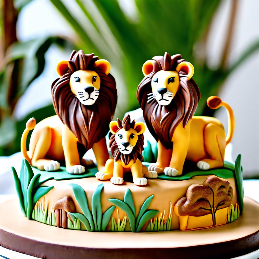 lions den cake sculpted den scene with lion family in edible form