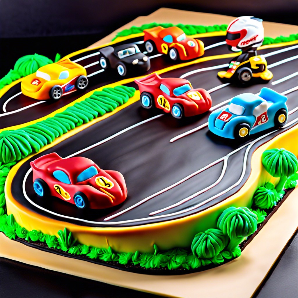 race car track with speeding fondant cars